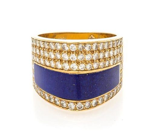 An 18 Karat Yellow Gold, Lapis Lazuli and Diamond Ring, 9.32 dwts.