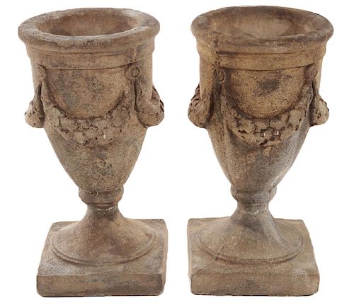 Pair of Cast Stone Garden Urns