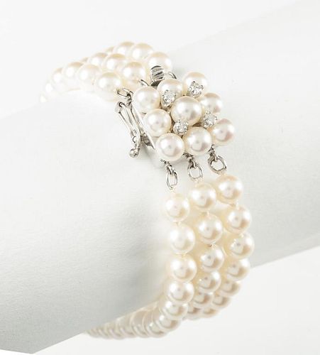 14K Pearl & Diamond Bracelet