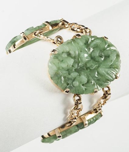 14K Carved Jade Link Bracelet