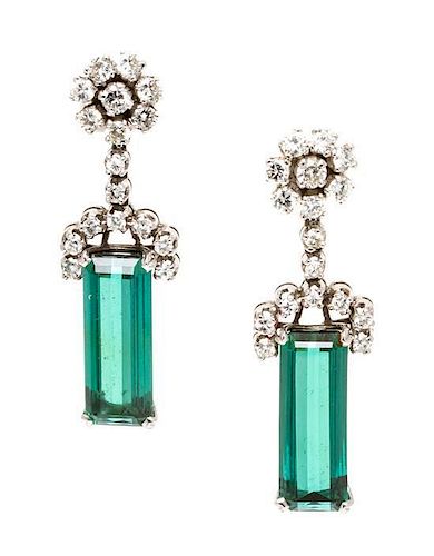 A Pair of Platinum, Tourmaline and Diamond Earrings, H. Stern 7.25 dwts.
