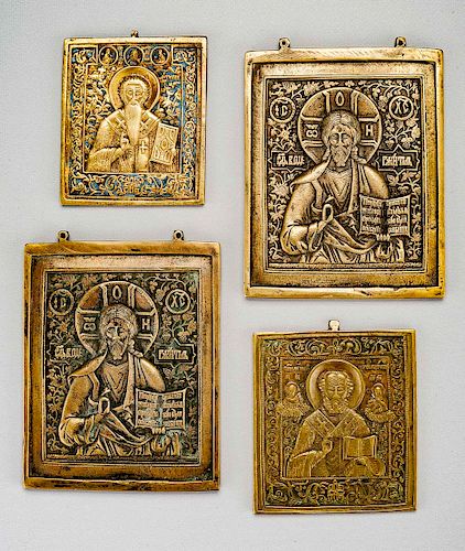 4 Brass Russian Icons of Christ Pantocrator