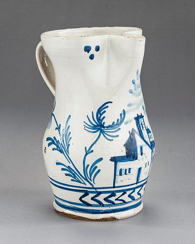 Faience Blue and White Pitcher