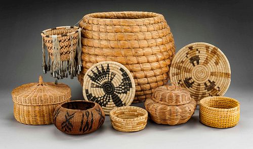 9 Pcs Native American Basketry Incl Apache
