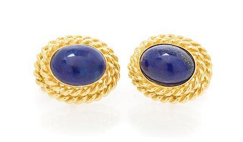 A Pair of Yellow Gold and Lapis Lazuli Cufflinks, 12.55 dwts.