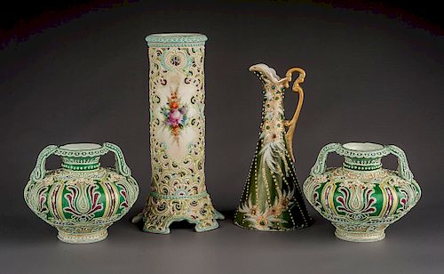 4 Pcs Moriage Porcelain Incl Vases & Ewer