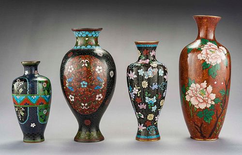 4 Japanese Cloisonne Vases incl Bluestone
