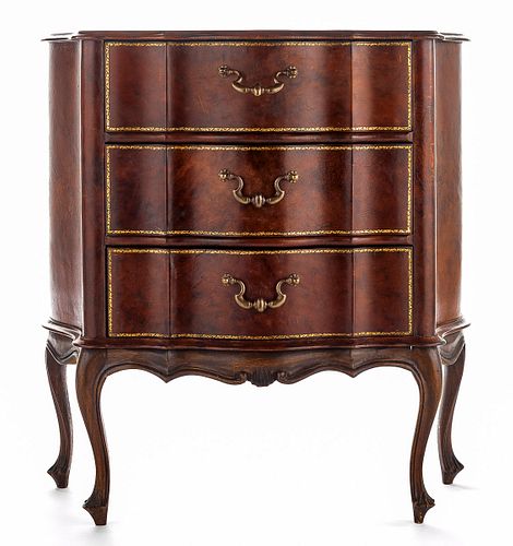 French Three Drawer Leather Covered Stand