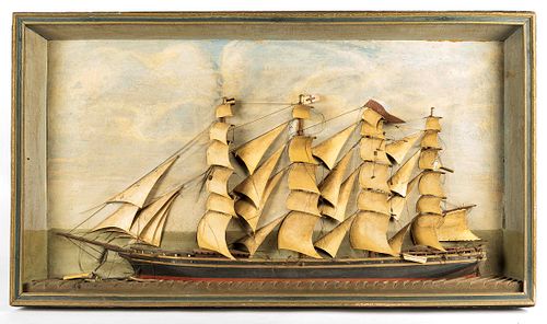 19th C. Shadow Box Diorama of Tall Ship