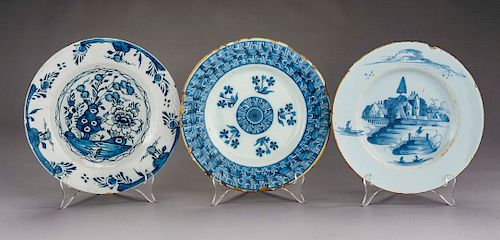 3 Delft Blue & White Pottery Plates