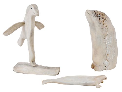 Three Fossilized Bone Animal Figures