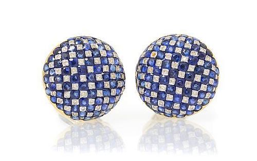 A Pair of 18 Karat White Gold, Sapphire and Diamond Earclips, 13.40 dwts.