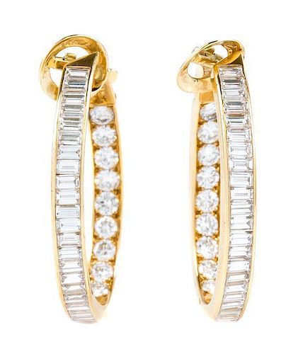 A Pair of 18 Karat Yellow Gold and Diamond Hoop Earrings, Van Cleef & Arpels, 11.38 dwts.