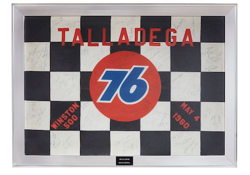 Framed Signed Checkered Flag for 1980 NASCAR