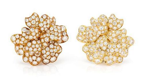 A Pair of 18 Karat Yellow Gold and Diamond Cluster Earclips, Van Cleef & Arpels, 17.05 dwts.