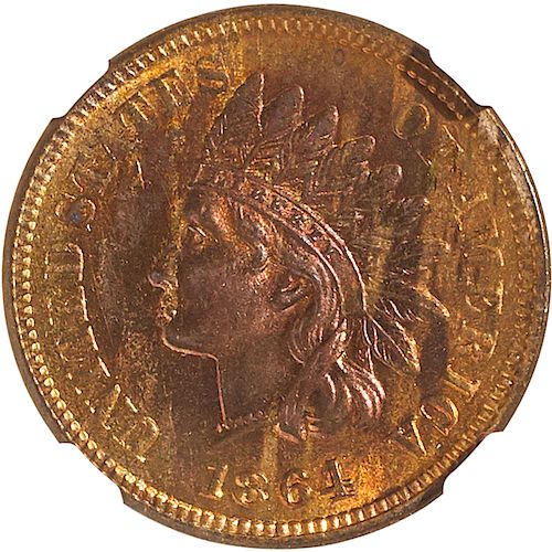 U.S. 1864 L BRONZE INDIAN HEAD 1C COIN