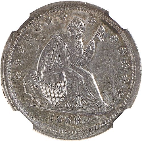 U.S. 1838 NO MOTTO SEATED LIBERTY 25C COIN