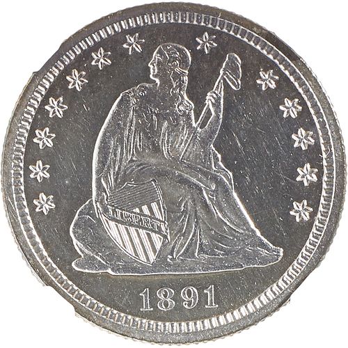 U.S. 1891 PROOF SEATED LIBERTY 25C COIN