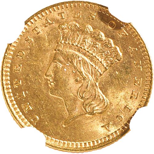 U.S. 1856 SLANTED 5 INDIAN HEAD $1 GOLD COIN