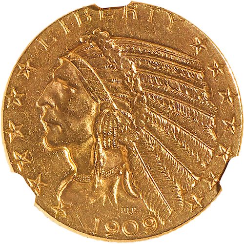 U.S. 1909-O INDIAN HEAD $5 GOLD COIN
