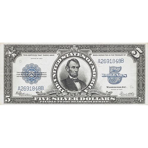 1923 $5  PORTHOLE SILVER CERTIFICATE NOTE