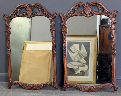 Pair of Antique Carved Mahogany Mirrors.
