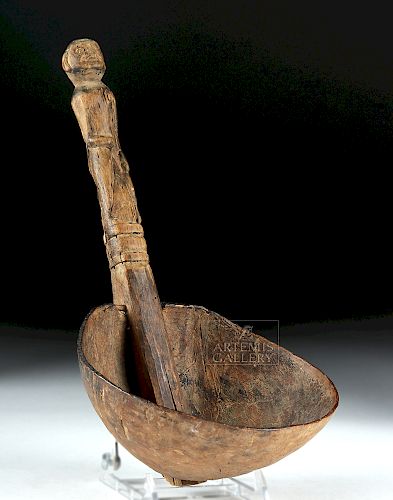 Early 20th C. Dayak Wood and Coconut Ladle