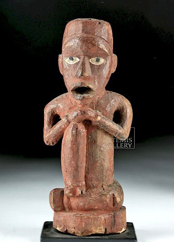 Mid-20th C. African Kongo Wooden Seated Thinker Figure