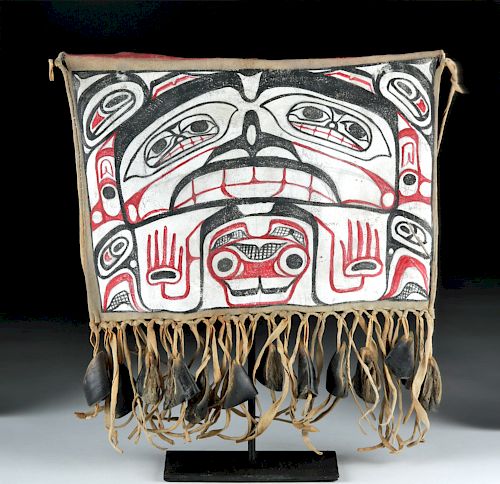 20th C. Pacific Northwest Haida Painted Hide & Hoof Bag