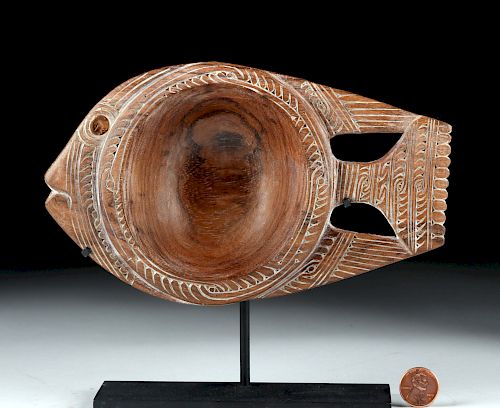 20th C. Trobriand Islands Wooden Fish-Shaped Bowl