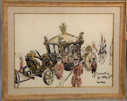 Paul Lucien Maze (1887-1979), watercolor, "Coronation for Abby 1953" coronation coach; titled, signed, and dated lower right: Corona...