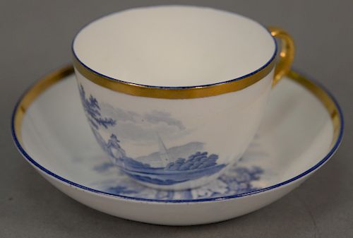 Sixteen piece lot of China to include eight cups and eight small dishes each with various blue English scenes. diameter 5 1/2 inches...