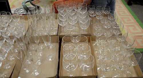 Six box lots of crystal and glass champagne flutes, wine glasses, etc. 

Provenance: Estate of Peggy & David Rockefeller having stam...