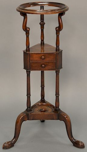 Mahogany pot stand with two small drawers. height 32 inches, diameter 12 inches