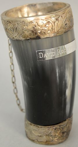 Horn cup silver mounted with plaque: David Rockefeller. height 6 1/4 inches 

Provenance: Estate of Peggy & David Rockefeller having...