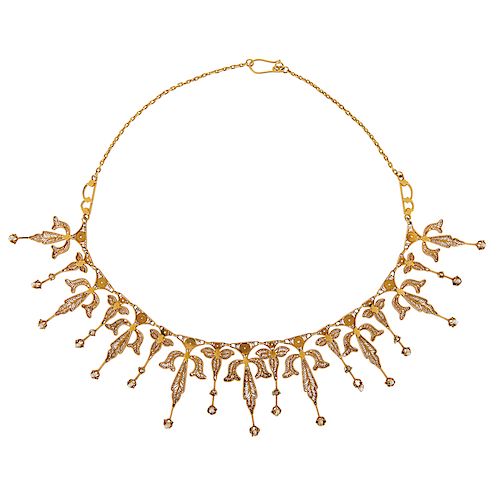 CANNETILLED YELLOW GOLD & SEED PEARL NECKLACE