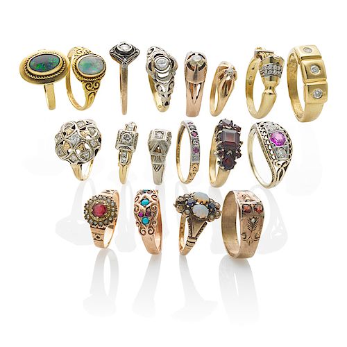 COLLECTION OF ANTIQUE DIAMOND OR GEM SET RINGS