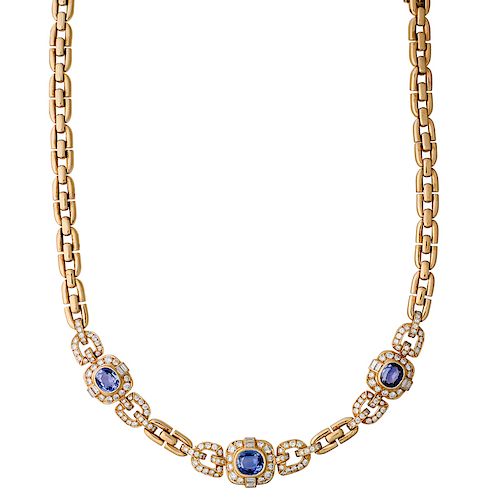 CARTIER SAPPHIRE, DIAMOND & YELLOW GOLD CHAIN NECKLACE