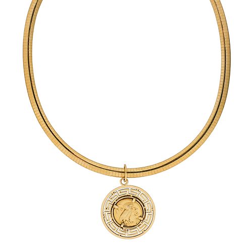 YELLOW GOLD "GREEK COIN" PENDANT NECKLACE