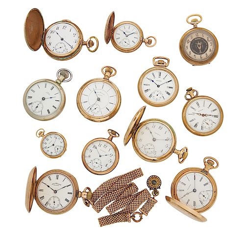 COLLECTION OF MOSTLY GOLD-FILLED WALTHAM POCKET WATCHES