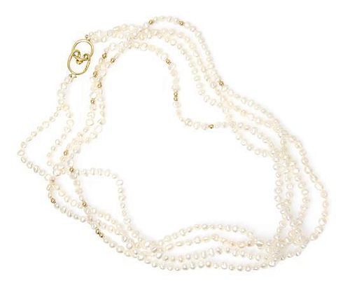 An 18 Karat Angela Cummings Pearl and Gold Bead Necklace, Tiffany & Co., 53.80 dwts.