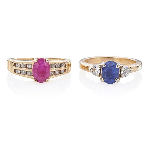 SAPPHIRE OR RUBY DIAMOND & YELLOW GOLD RINGS