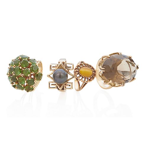 GROUP OF GEM-SET YELLOW GOLD RINGS