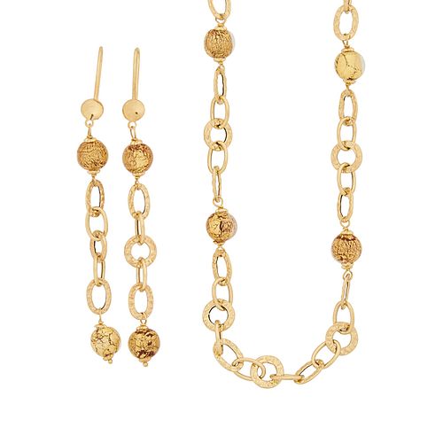 YELLOW GOLD LONG CHAIN NECKLACE & EARRING SUITE