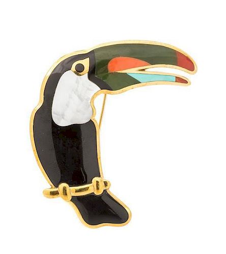 An 18 Karat Yellow Gold and Multi Gem Toucan Brooch, Tiffany & Co., 19.60 dwts.