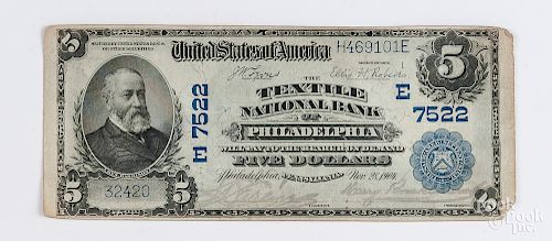Textile National Bank of Phila. five dollar note