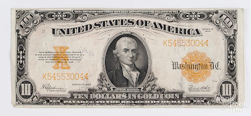 1922 ten dollar gold certificate