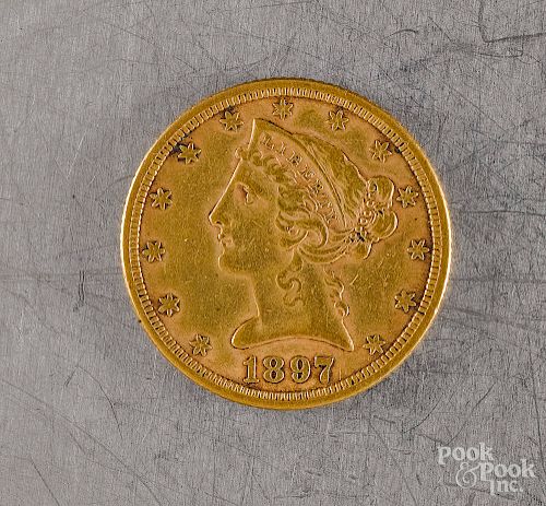 U.S. 1897 five dollar Liberty head gold coin