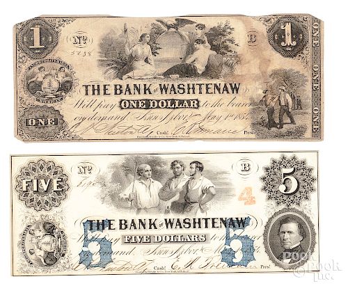 Two Bank of Washtenaw 1854 notes