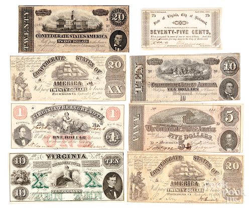 Eight Virginia Confederate notes